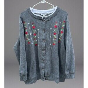 VTG Speculation Womens 1X Cardigan Sweater Floral Embroidered Coastal Grandma